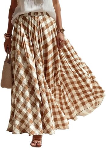 Plaid Skirts for Women, Women Maxi Skirts, Gingham Skirt, Gingham Maxi Skirt, Checkered Skirt Skirts for Women High Waist in Kuwait