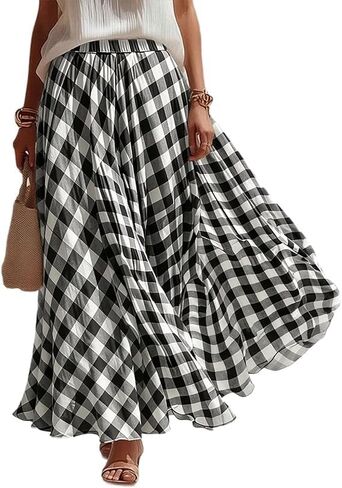 Plaid Skirts for Women, Women Maxi Skirts, Gingham Skirt, Gingham Maxi Skirt, Checkered Skirt Skirts for Women High Waist in Kuwait