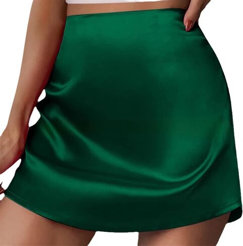 Women Satin Mini Skirt Zipper High Waist Solid Color Silk A Line Short Skirts in Kuwait