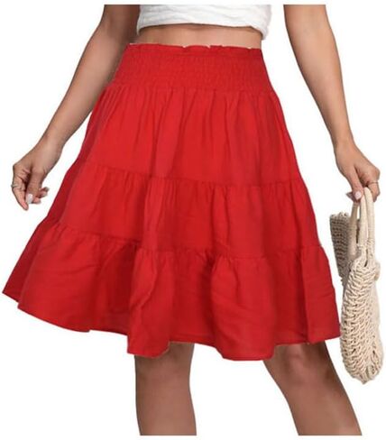 Women's Boho Floral Print Elastic Waist Mini Skirt Layer Hem A Line Tiered Summer Short Skirts in Saudi Arabia