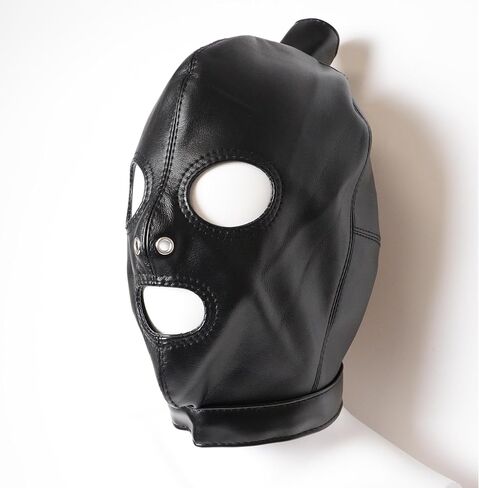 Black Leather Head Hood Mask with Long Hair Open Eyes Full Face Mask with Adjustable Laces Role Play Mask for Adults in Kuwait