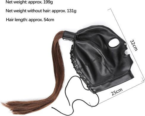 Black Leather Head Hood Mask with Long Hair Open Eyes Full Face Mask with Adjustable Laces Role Play Mask for Adults in Kuwait