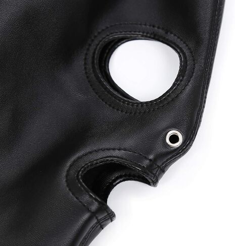 Black Leather Head Hood Mask with Long Hair Open Eyes Full Face Mask with Adjustable Laces Role Play Mask for Adults in Kuwait