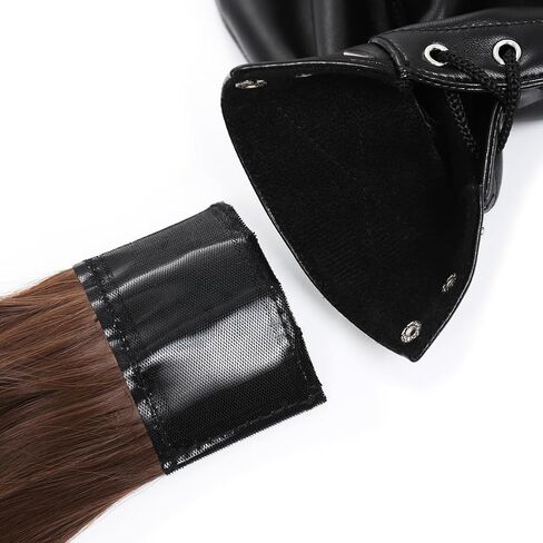 Black Leather Head Hood Mask with Long Hair Open Eyes Full Face Mask with Adjustable Laces Role Play Mask for Adults in Kuwait