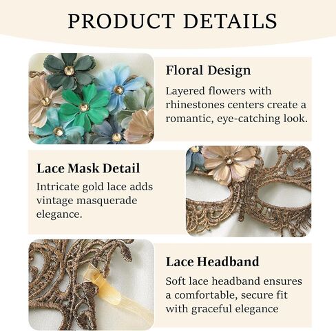 BABEYOND Elegant Floral Masquerade Mask for Women Venetian Lace Party Ball Costume Halloween Cosplay Accessory in Kuwait