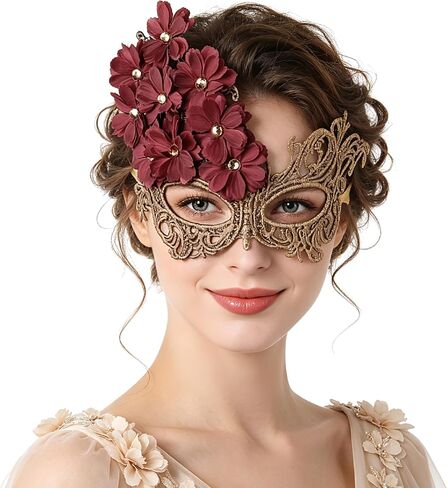 BABEYOND Elegant Floral Masquerade Mask for Women Venetian Lace Party Ball Costume Halloween Cosplay Accessory in Kuwait