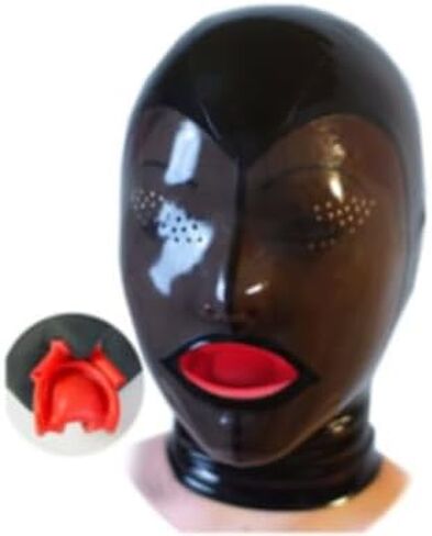 Full Face Cover Mask with Eye and Mouth Hole, Transparent Sex BTSM Latex Hood SM Mask with Zipper for Party, Cosplay (Black, XL) in Saudi Arabia