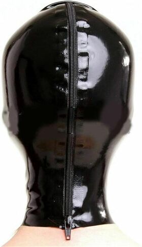 Full Face Cover Mask with Eye and Mouth Hole, Transparent Sex BTSM Latex Hood SM Mask with Zipper for Party, Cosplay (Black, XL) in Saudi Arabia