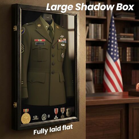 Extra Large Military Uniform Shadow Box, Jumbo Lockable Memorabilia Uniform Display Case with 98% UV Protection Acrylic Door, for Preserving Military, Police, Air Force, Navy Uniforms Jackets in Saudi Arabia