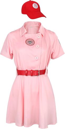 Women Girls Pink Baseball Costume Dress Hat Belts Outfit Adult League Baseball Fancy Dress Up Uniform in Saudi Arabia