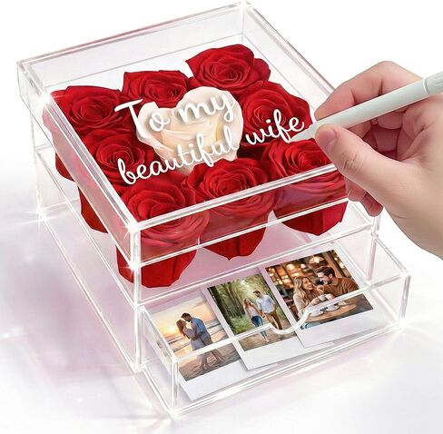 MENANA Mothers Day Roses Gifts for Mom, Wife - 9 Roses Preserved Flowers in A Box - Anniversary, Mothers Day, Birthday Gifts for Her Girlfriend Grandma Aunt Sister - Red Roses in Acrylic Keepsake Box in Saudi Arabia