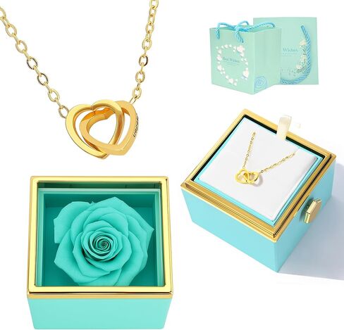 TINGKU Eternal Real Rose Gift Box for Women, Preserved Rose with Customized Engraved Name Heart Necklace, Personalized Forever Flowers for Her Wife Mom Girlfriend, Valentines Day Love Keepsake-Red in Saudi Arabia