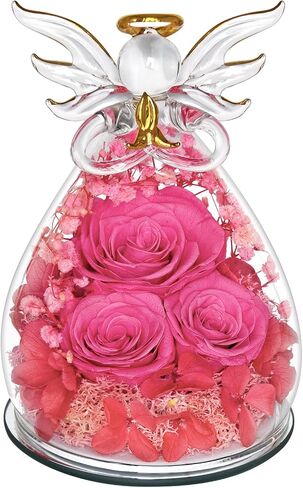 AZKAQA Preserved Rose Gifts for Women Birthday, Forever Flower in Glass Angel Figurines Fresh Flowers for Delivery for Mom Real Colorful Roses for Grandma Sister Wife Her from Daughter-Red (Pink) in Saudi Arabia