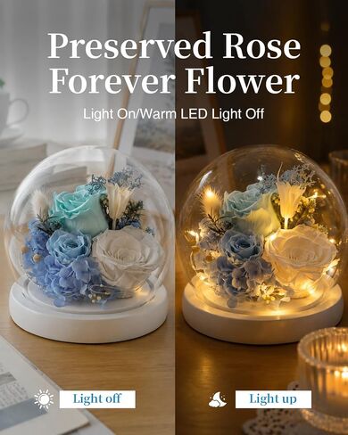 Forever Preserved Flowers Decoration in Clear Glass Dome, Long Lasting Flowers Gift for Her, Romantic Gift for Mother’s Day Valentine’s Day (Blue) in Saudi Arabia