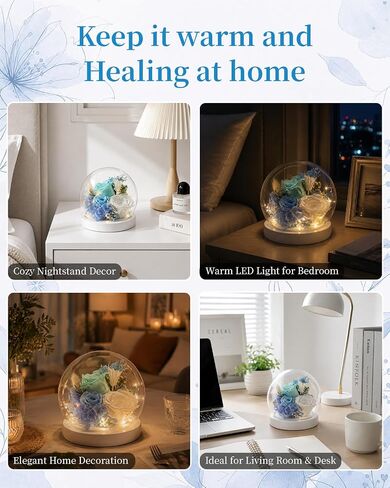 Forever Preserved Flowers Decoration in Clear Glass Dome, Long Lasting Flowers Gift for Her, Romantic Gift for Mother’s Day Valentine’s Day (Blue) in Saudi Arabia