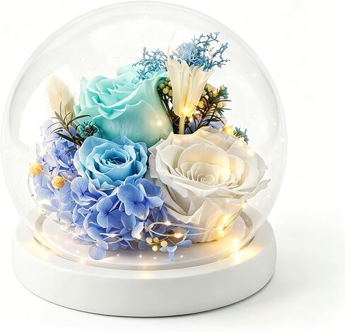Forever Preserved Flowers Decoration in Clear Glass Dome, Long Lasting Flowers Gift for Her, Romantic Gift for Mother’s Day Valentine’s Day (Blue) in Saudi Arabia