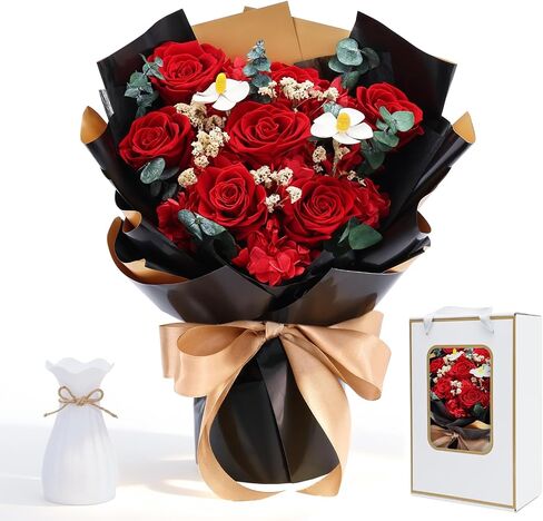 Preserved Red Rose Bouquet for her, Eternal Rose Gift Set in Premium-Quality for Girlfriend, Engagement, Mother’s Day, Birthday, Anniversary, Graduation, Valentine’s Day, Independent Day in Saudi Arabia