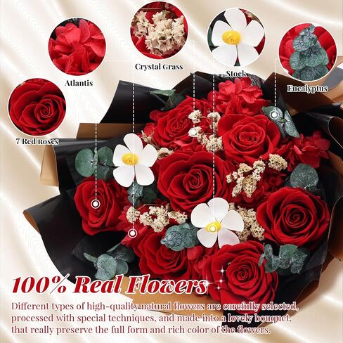 Preserved Red Rose Bouquet for her, Eternal Rose Gift Set in Premium-Quality for Girlfriend, Engagement, Mother’s Day, Birthday, Anniversary, Graduation, Valentine’s Day, Independent Day in Saudi Arabia