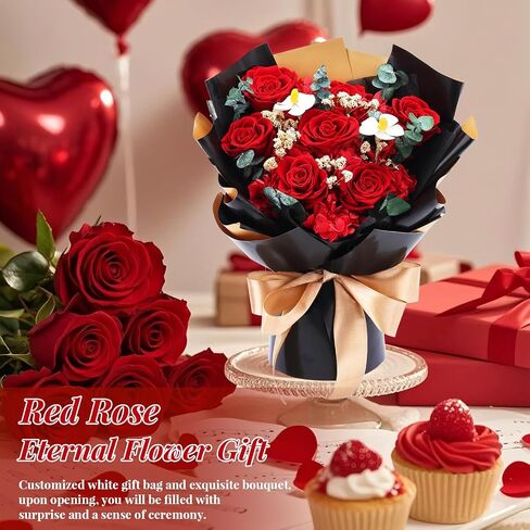 Preserved Red Rose Bouquet for her, Eternal Rose Gift Set in Premium-Quality for Girlfriend, Engagement, Mother’s Day, Birthday, Anniversary, Graduation, Valentine’s Day, Independent Day in Saudi Arabia