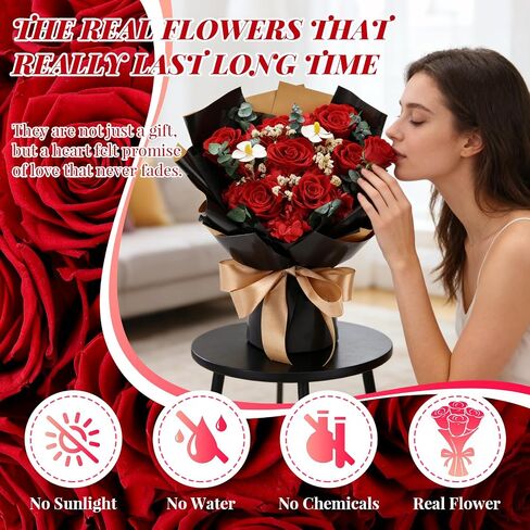 Preserved Red Rose Bouquet for her, Eternal Rose Gift Set in Premium-Quality for Girlfriend, Engagement, Mother’s Day, Birthday, Anniversary, Graduation, Valentine’s Day, Independent Day in Saudi Arabia