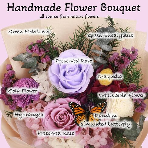 DWELLJOY Preserved Flowers Bouquet with Vase, Purple Forever Roses Long Lasting, Real Preserved Flower Arrangements, Birthday Gifts for Women, Mom Mother's Day, Prime Flower Delivery in Kuwait