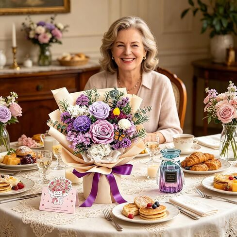 DWELLJOY Preserved Flowers Bouquet with Vase, Purple Forever Roses Long Lasting, Real Preserved Flower Arrangements, Birthday Gifts for Women, Mom Mother's Day, Prime Flower Delivery in Kuwait