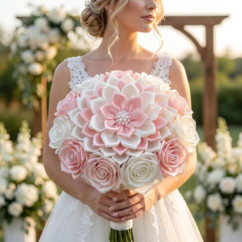 300 Pcs Satin Ribbon Pre-made Flower Petals Time-saving Half-finished Floral Petals for Handmade Wreaths, Centerpieces & Bouquets, Great for Weddings, Mother's Day & Valentine's Day (White) in Saudi Arabia