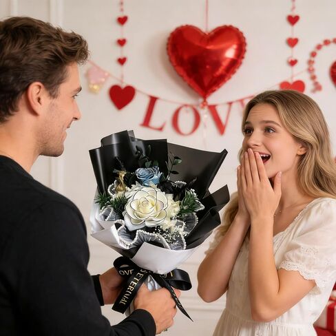 Preserved Flower Bouquet - Long-Lasting Flower with Gift Box, for Mother's Day, Anniversary Valentine's Day, Birthday Gift for Women Mom Grandma Wife Friends Her (Black) in Kuwait