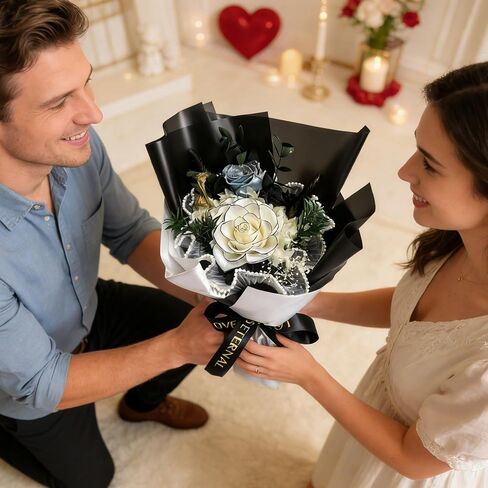 Preserved Flower Bouquet - Long-Lasting Flower with Gift Box, for Mother's Day, Anniversary Valentine's Day, Birthday Gift for Women Mom Grandma Wife Friends Her (Black) in Kuwait