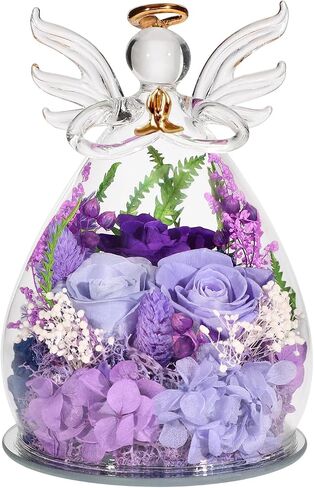 Purple Preserved Rose Angel Figurine in Glass Dome, Eternal Flower Birthday Anniversary Valentine Easter Gift for Women Mom Wife Grandma in Saudi Arabia
