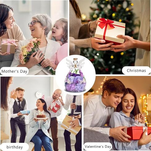 Purple Preserved Rose Angel Figurine in Glass Dome, Eternal Flower Birthday Anniversary Valentine Easter Gift for Women Mom Wife Grandma in Saudi Arabia