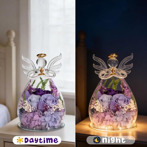 Purple Preserved Rose Angel Figurine in Glass Dome, Eternal Flower Birthday Anniversary Valentine Easter Gift for Women Mom Wife Grandma in Saudi Arabia