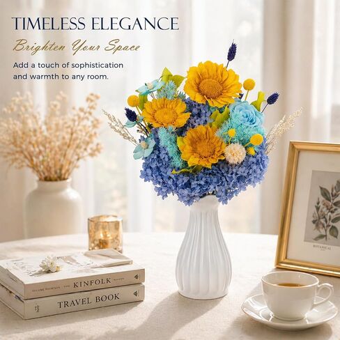 Rosaura Blue Preserved Sunflower Bouquet with Vase - Graduation Gift for Her, Forever Flowers in White Gift Box with Greeting Card -Congrats Grad Present for Women (with vase) in Saudi Arabia