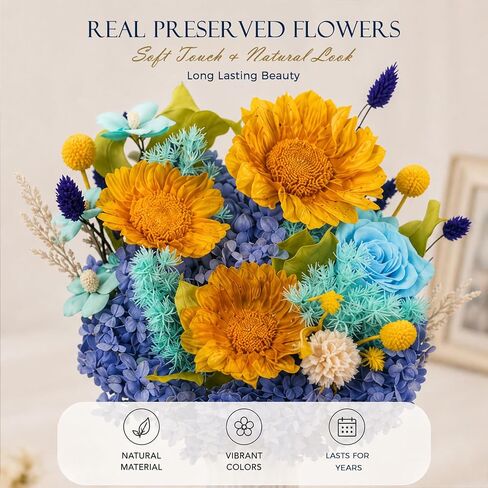 Rosaura Blue Preserved Sunflower Bouquet with Vase - Graduation Gift for Her, Forever Flowers in White Gift Box with Greeting Card -Congrats Grad Present for Women (with vase) in Saudi Arabia