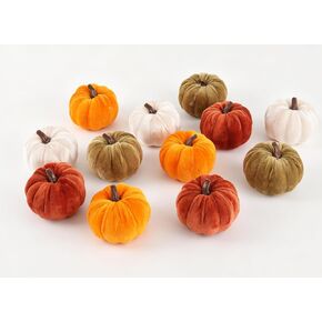 FJAKA 12 Pcs Velvet Pumpkin Mini Decor, Artificial Small Foam Pumpkins Fall Thanksgiving Home Table Indoor Decorations in Saudi Arabia