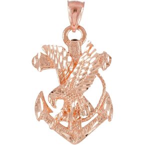 10K or 14K White, Yellow, or Rose Gold 1-1/2" USA Patriotic American Eagle Mariner's Anchor Cross Nautical Pendant - Your Choice of Metal Color in Kuwait