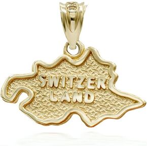 Solid 14K Yellow Gold Switzerland Map Pendant Necklace Suisse Svizzera Svizra Schweizerische Swiss Maps Jewelry - Choice of Pendant Only or Necklace Chain Length in Kuwait