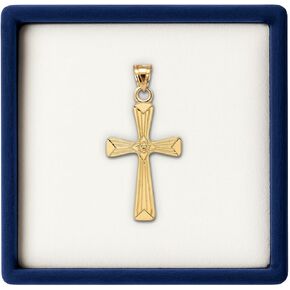 CROSS + CROWN Premium 14K Yellow Gold Cross Pendant, Durable Double-Bonded 14K Pendant for Necklace, Women & Mens Gold Cross for Chain, Handcrafted Religious Jewelry in the USA, 1.25" in Kuwait