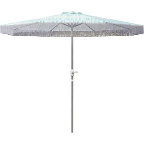 In The Swim 9' Steel Umbrella Aquamarine Fringe - Powder-Coated, Rust-Free Frame, Weather-Resistant with Easy Open Manual Crank in Saudi Arabia