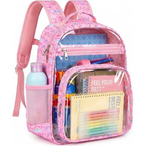 Soimeat Clear Backpack for Girls, 15" Kids Clear Bookbag, Fabric & PVC See Through Bookbag with Reinforced Straps, Transparent Backpacks for Kindergarten Elementary School Travel, Pink Rainbow in Saudi Arabia