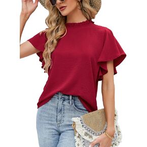 Aifer Womens Tops Dressy Casual Summer Fashion 2026 Ruffle Short Sleeve Shirts Red Blouses Trendy Elegant Work Office Business Professional Wear in Saudi Arabia
