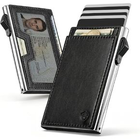 Bauhaus Slim Wallet for Men | RFID NFC Blocking Automatic Ejector | Pop-Up Card Holder Premium Leather Front Pocket Minimalist Mens Wallet Holds 7 Cards + ID + Cash | Gift for Men Black and Sliver in Saudi Arabia
