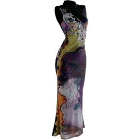 GORGLITTER Women's Cheongsam Dress Mesh Floral Dresses Mandarin Collared Qipao Sleeveless Prom Party Wedding Guest Dresses in Kuwait
