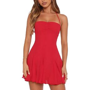 MISSJOY Women's Halter Backless Mesh Ruffle Hem Mini Dresses Homecoming Club Party Night Out Short Dresses in Saudi Arabia