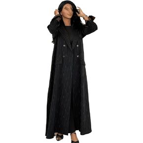 Women's Double-Breasted Long Coat, Pinstripe Maxi Length，Elegant Abayas Long Coat in Kuwait
