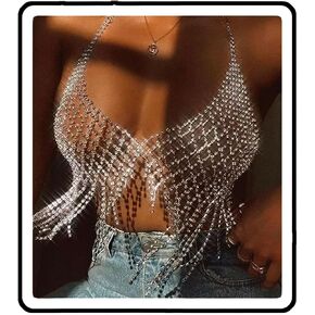 INSYOHO Rhinestone Bra Chain Bralette - Adjustable Sparkle Body Chains Top, Tassel Diamond Beaded Bra Top Bikini Chest Jewelry for Women Summer Beach Carnival Party Rave Festival in Saudi Arabia