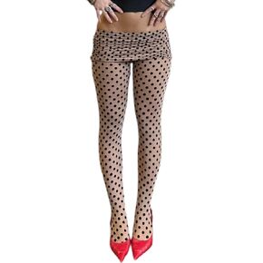 Luckinbaby Polka Dot Patterned Tights Fold Over Waist Sheer Leggings Pantyhose Y2k See Through Mesh Stockings in Saudi Arabia