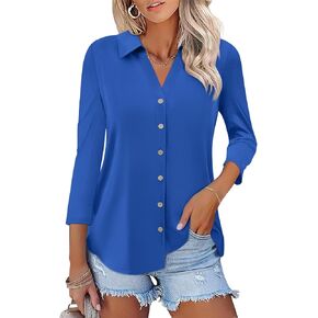TICTICMISS Womens Button Down Shirts 3/4 Sleeve Dressy Casual Summer Tops Trendy Business Polo Shirts Dressy Clothing 2026 in Kuwait