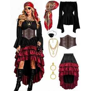 Pirate Costume Women Outfits Renaissance Halloween Costume Adult Waist Belt Skirt Pirate Accessories in Saudi Arabia