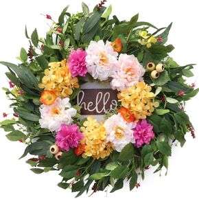24" Wreaths for Front Door with Hydrangea Dahlia Phalaenopsis Spring&Summer Artificial Flowers for Outdoor Wedding Party Front Door Porch Yard Patio Window Box Home Decor in Saudi Arabia